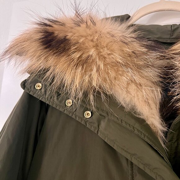 Woolrich Green Down Parka Coat with Fox Fur Lining Hood - Picture 3 of 8